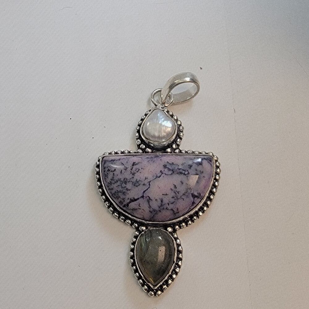 Necklace Pendants Dendritic Opal Moonstone Labradorite Handmade Jewelry Silver